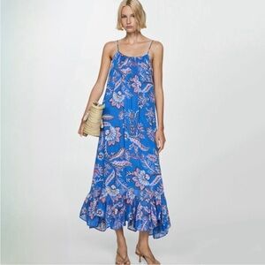 Mango Long Floral Print Dress Sz M